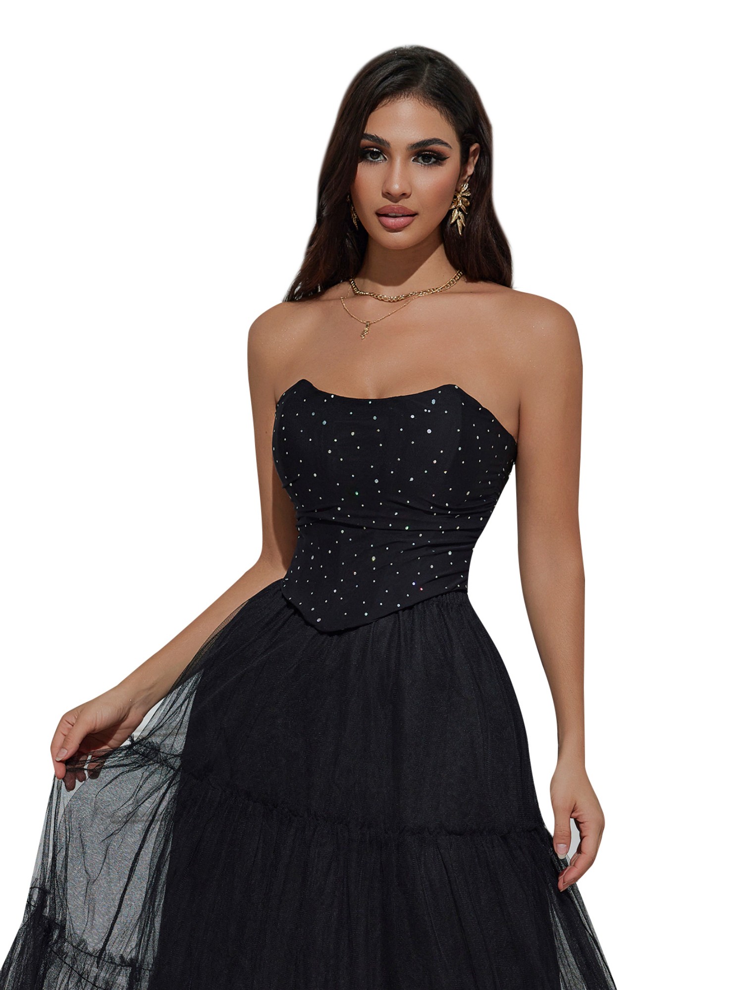 Women Black Overbust Corset Crop Tube Top Female  Bustier Top
